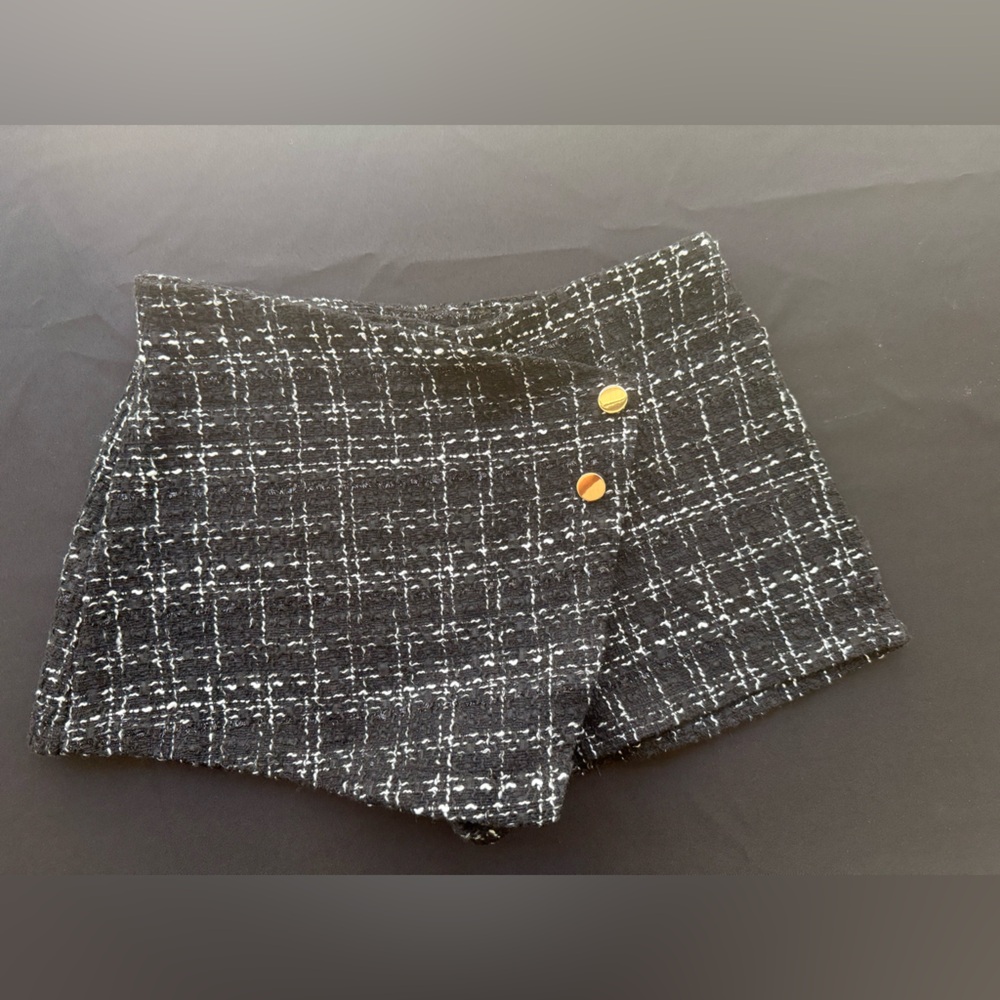 SHEIN Button front tweed  Skort with silver button detail